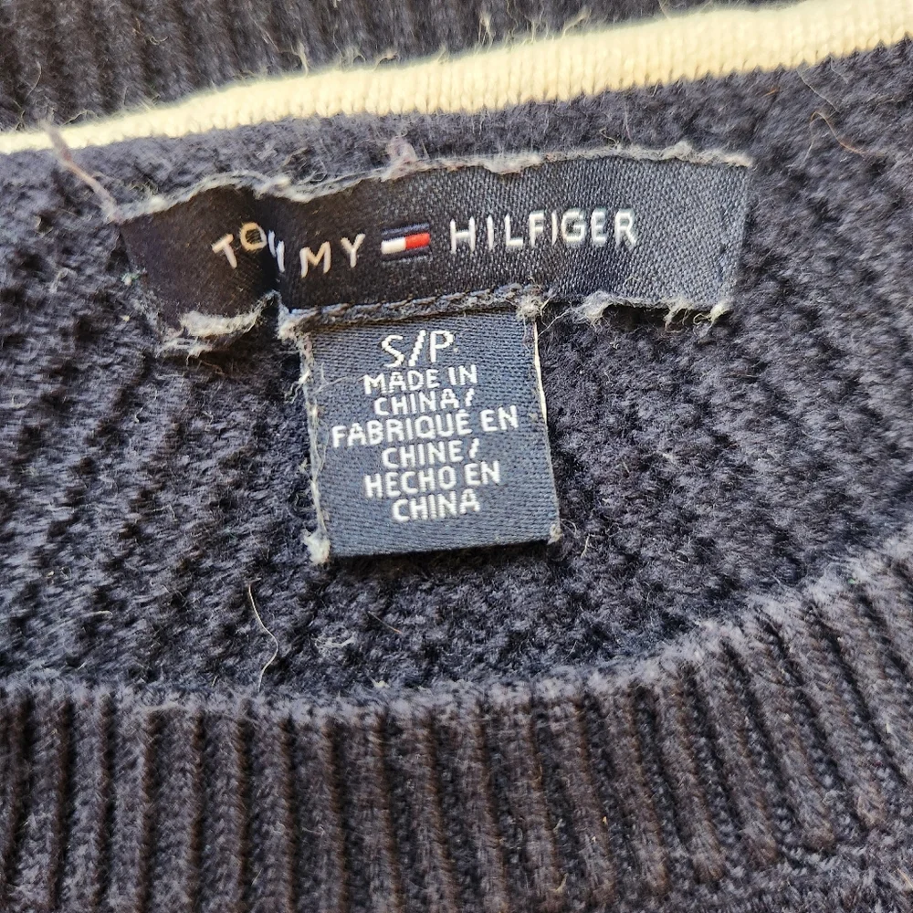Tommy Hilfiger Women's Two-Tone Cotton Sweater in Navy and White, Size S, $80